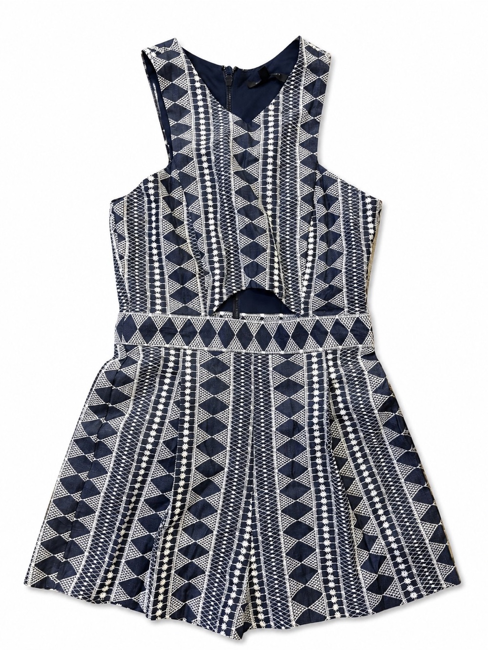 Romeo & Juliet Couture Navy & White Geometric Cutout Dress - Picture 2 of 6